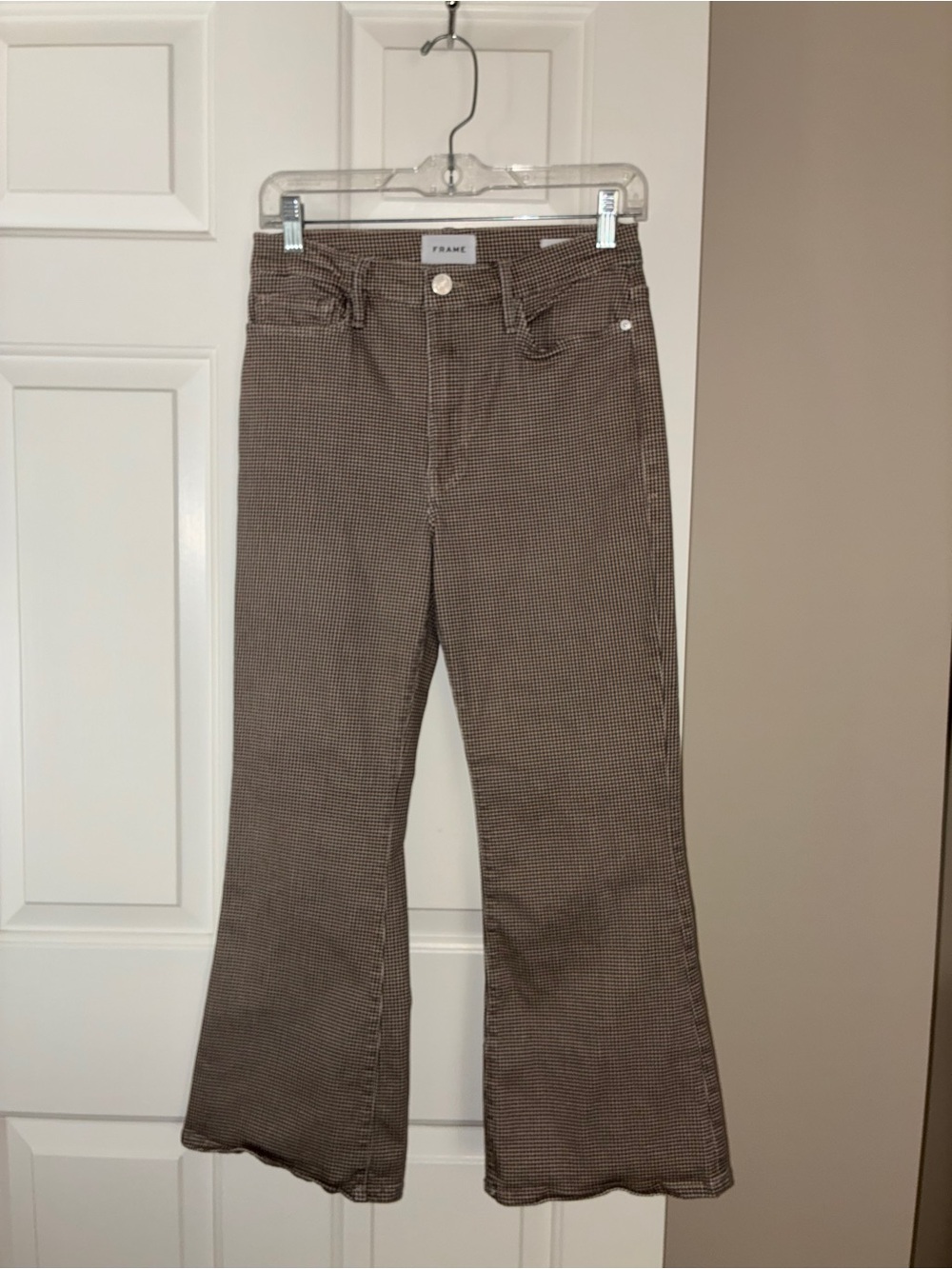 Frame Le Crop Flare Brown and Grey Houndstooth Jeans Sz 28 - Picture 7 of 14